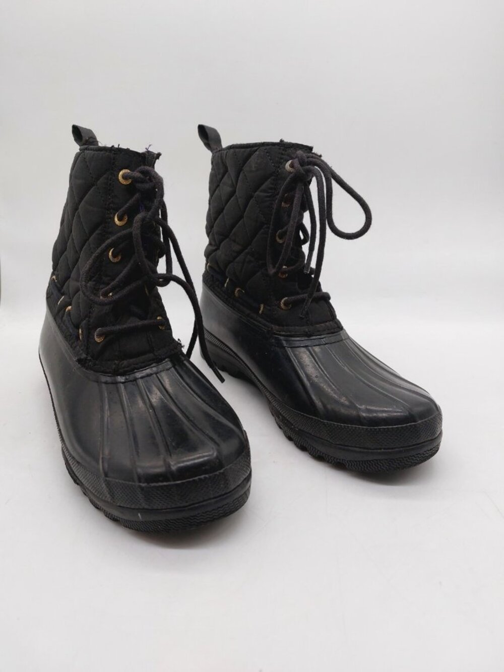 Sperry Size 8 Top Sider Black Rubber Quilted Lace Up Lined Duck Boots - Picture 6 of 11